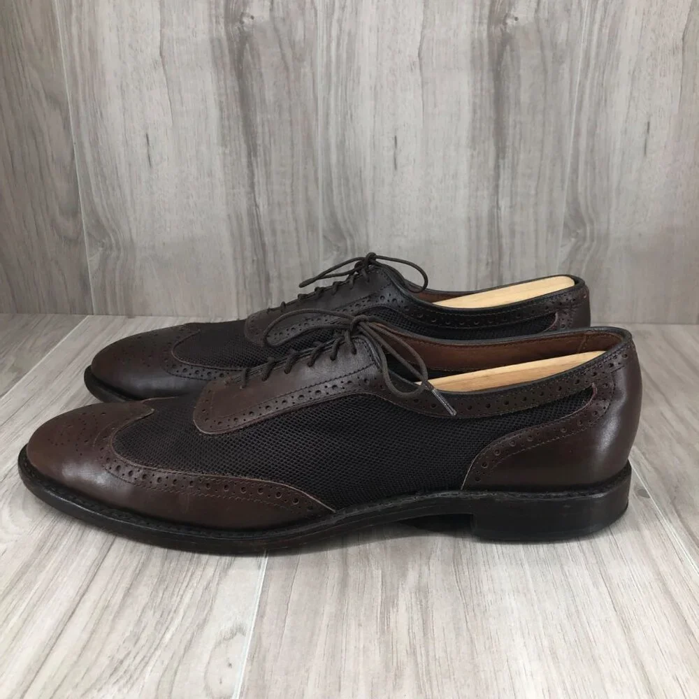 Allen Edmonds Shoes Mens 10D Strawfut Brown Leather Mesh Lace Up Oxfords